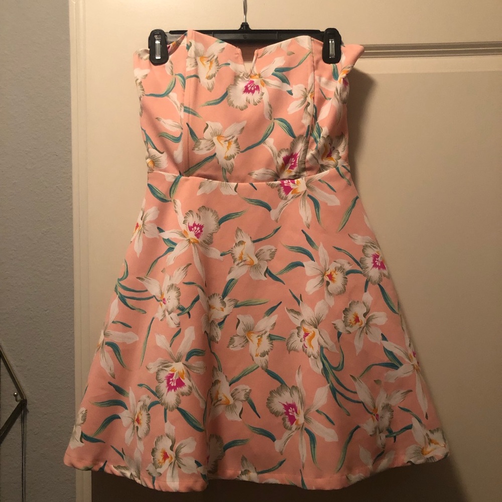 Strapless Pink Floral Dress